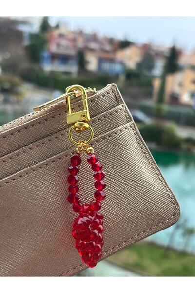 PEONY peonyofficiall Klipsli Kırmızı Üzüm Kristal Detaylı Cüzdan Süsü Charm Ç...