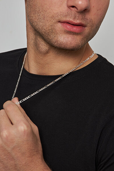 Ventino Silver 4mm Figaro 925 Ayar Gümüş Erkek Zincir Kolye Vek-3024