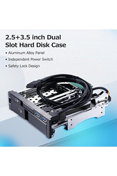 Genel Markalar 5,25" Dahili Çift Yuvalı Sabit Disk Kutusu 2,5+3,5 inç SATA HDD-SSD Muhafaza Aletsiz Tasarım