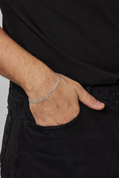 Ventino Silver 5mm Barlı 925 Ayar Gümüş Erkek Zincir Bileklik Veb-5249520