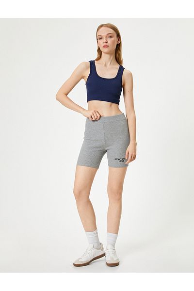 Koton High Waist Slogan Sports Biker Leggings - Slim Fit
