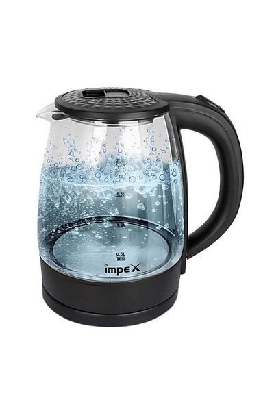 İMPEX Electric Glass Kettle, High Boron Glass, 360°C Rotatable Base, Triple Thermostat, 1.8 L 1500 W