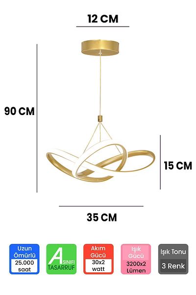 RANSOM 3 Color Gold Remote Controlled Dimmer 4 Mode Modern Pendant Lamp Led Chandelier