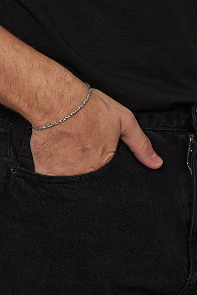 Ventino Silver 2mm Kral Yuvarlak 925 Ayar Gümüş Erkek Zincir Bileklik Veb-5251