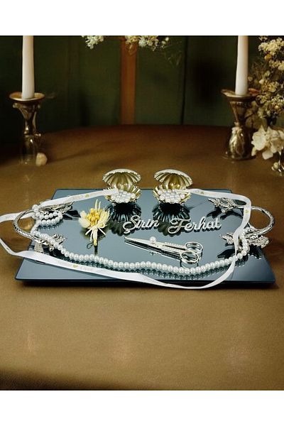 CyzHome Flame Silver Promise Engagement Tray and Girl Promise Tray