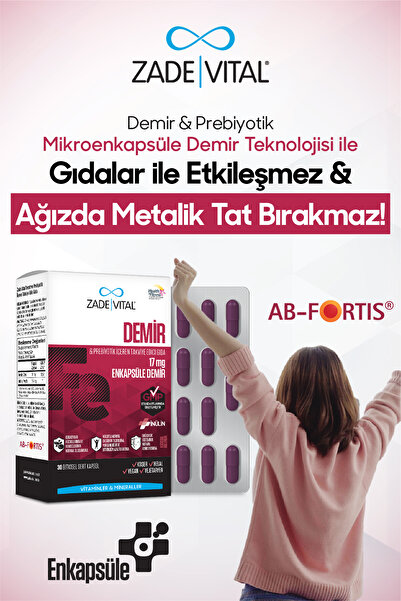 Zade Vital Demir ve Prebiyotik İçerikli Takviye Edici Gıda 30 Kapsül