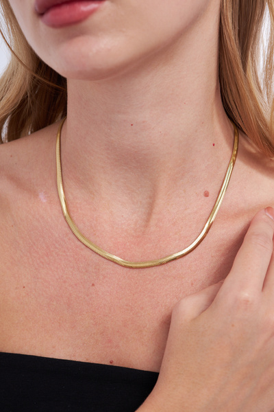 Ventino Silver 14 K Altın Kaplama Plated Italyan Yassı Zincir 925 Ayar Gümüş ...