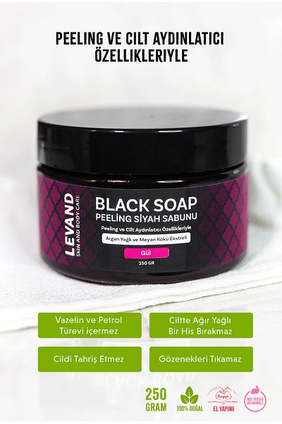 Levand Moroccan Black Argan Peeling Soap - Rose/Beldi/Gel 250g