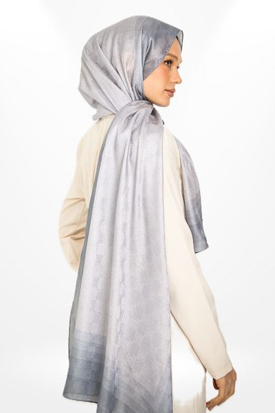 hijabchi Ανοιχτό Γκρι Trend Monogram Σάλι Nouveau Collection Ειδική Σειρά