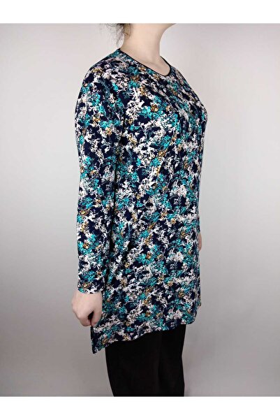 YAŞAR TRİKO Жіноча темно-синя туніка з велосипедним коміром, довгими рукавами та м'якою замшевою тканиною