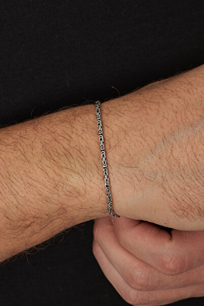 Ventino Silver 2mm Kral Kare 925 Ayar Gümüş Erkek Zincir Bileklik Veb-5252