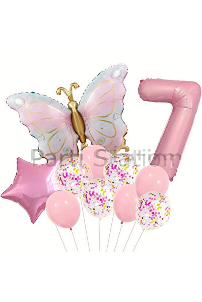 Parti Station Macaron Kelebek 7 Yaş Balon Set Gökkuşağı Macaron Kelebek Konse...