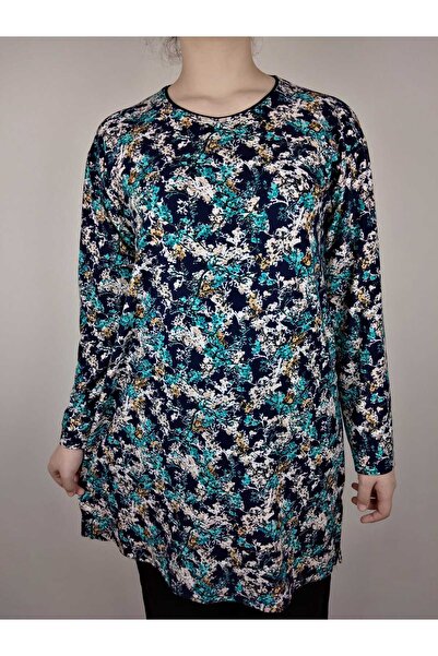 YAŞAR TRİKO Жіноча темно-синя туніка з велосипедним коміром, довгими рукавами та м'якою замшевою тканиною