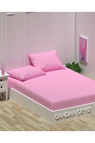 CANDAN ÇEYİZ Double Bed Sheet Set of 2 Pillows Elastic Cotton Pink Bed Sheet Set