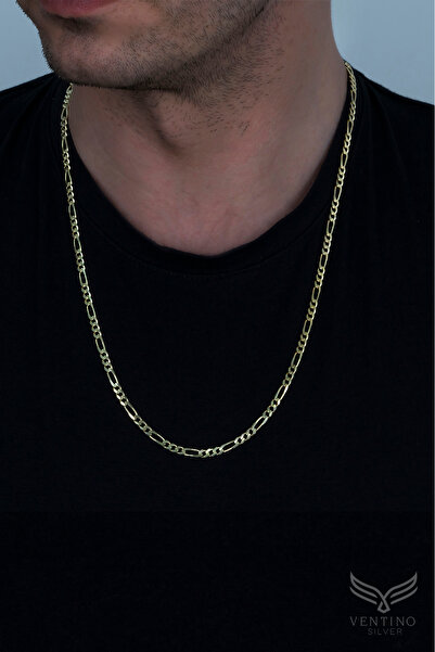 Ventino Silver 18k Altın Kaplama 3mm Figaro 925 Ayar Gümüş Zincir Kolye Vek-3120