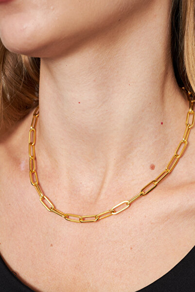 Ventino Silver 18 K Altın Kaplama Plated Ataç 925 Ayar Gümüş Kadın Kolye VKK-4481