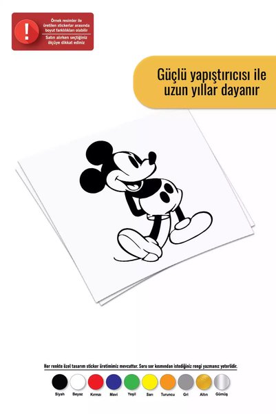 Kıvırcıkyoga Mickey Standing Sticker Auto Engine Laptop Wall Foil Sticker 100...