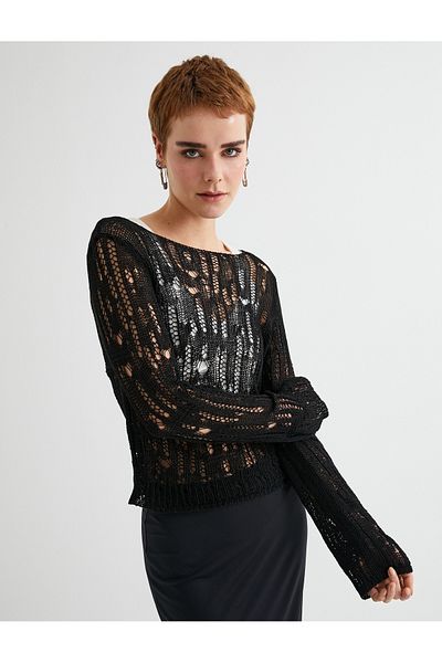 Koton Openwork Sweater Long Sleeve Round Neck