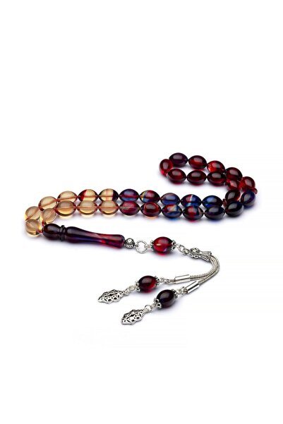 Ventino Silver 925 Ayar Gümüş Püsküllü Arpa Kesim Süzme Bonibon Kehribar Tesbih Vet-0076