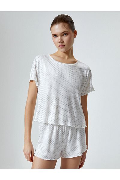 Koton Pajama Set with Shorts Polka Dot Ribbed Short Sleeve Viscose
