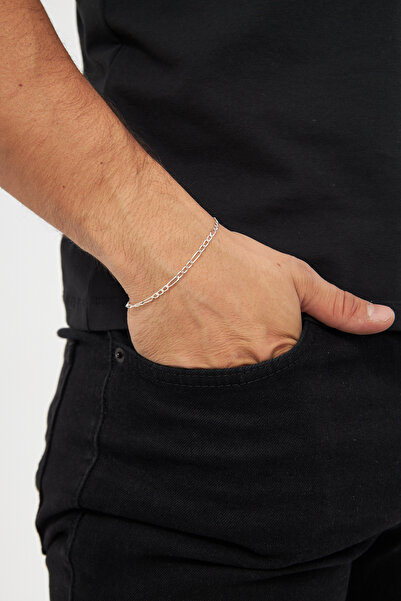 Ventino Silver 2mm Figaro 925 Ayar Gümüş Erkek Zincir Bileklik Veb-5250