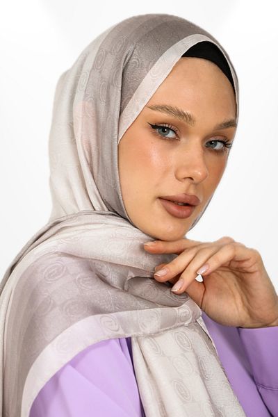 hijabchi Trend Monogram Shawl - Special Series - New Collection - New Collection - Special Series - Beige - Mink