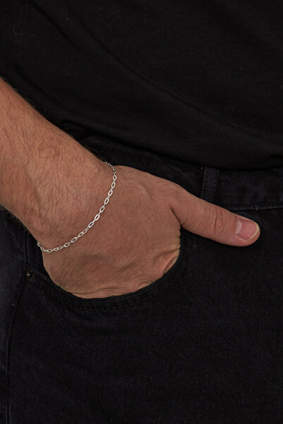 Ventino Silver 3mm Forse 925 Ayar Gümüş Erkek Zincir Bileklik Veb-5255
