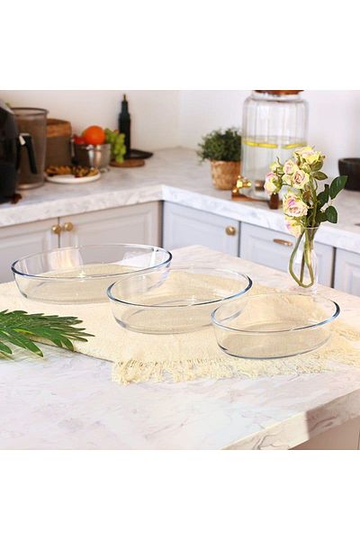 mijotex 3 Piece Oval Baking Tray Set Clear 4L/3.2L/2.4L