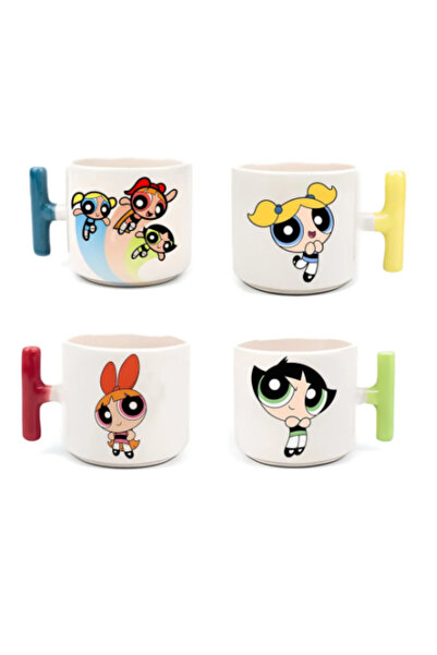 Tanem Tasarım 4'lü Powerpuff Girls Karakter Baskılı Renkli - T Kulp Kupa