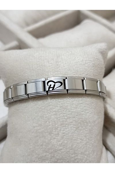 Vamoria Letter H with Heart Italian Charm Steel Bracelet