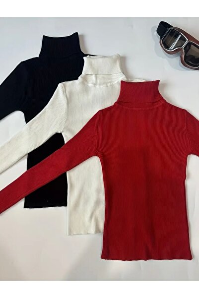 Buteks Premium βαμβακερό πουλόβερ Unisex - Κόκκινο, Λευκό, Μαύρο, Ζιόν, Slimfit Σετ με λαιμόκοψη 3 τεμαχίων