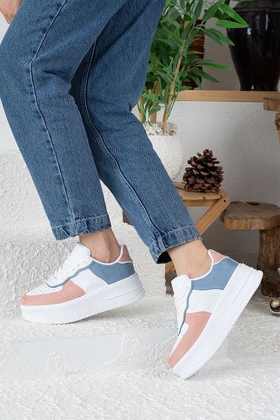 Allyup White Blue Powder - Pantofi sport ușori cu șireturi cu talpă înaltă 451