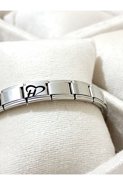 Vamoria Letter H with Heart Italian Charm Steel Bracelet