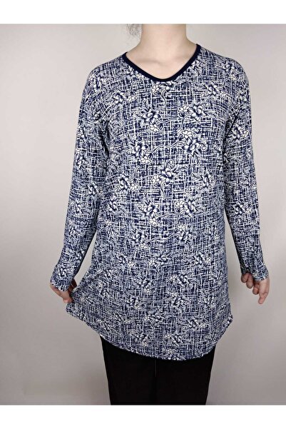 YAŞAR TRİKO Жіноча темно-синя туніка з V-подібним вирізом, довгими рукавами та м'якою тканиною