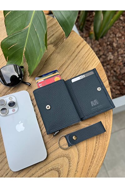 Deriza Ретро 2660 Unisex Шкіряний гаманець з механізмом - Матовий синій