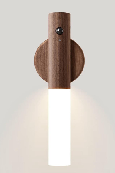 Kacar Home Kumru Şarjlı LED Ahşap Renk - Duvar Lambası - Hareket Sensörlü - Günışığı - Kablosuz - Lüks Aplik