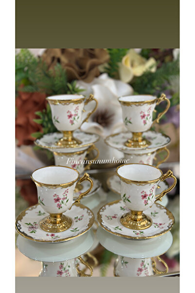 Lavin 6 Kişilik Çiçekli Kahve Fincan Takımı (PEMBE)