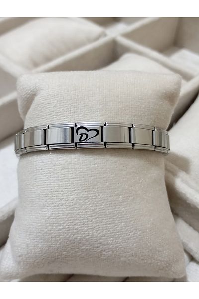 Vamoria Letter D with Heart Italian Charm Steel Bracelet