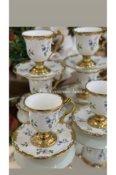 Lavin 6 KİŞİLİK ÇİÇEKLİ KAHVE FİNCAN TAKIMI (MOR)