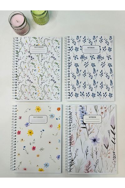 ADA OFİS KIRTASİYE A5 Spiral School Notebook 80 Sheets Set of 4 Striped Cardboard Cover