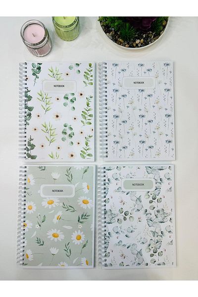 ADA OFİS KIRTASİYE A5 Spiral School Notebook 80 Sheets Set of 4 Plaids Cardboard Cover