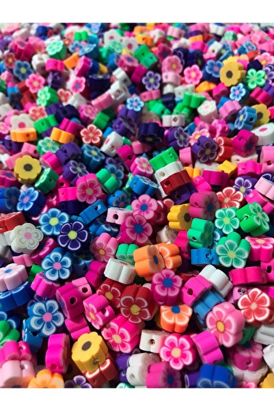 Bonanka 25 Adet - 1. Kalite Polimer Fimo Boncuk, Renkli Çiçek Model Polimer K...