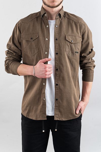 bombe Мъжка риза Milky Coffee Slim Fit Tally Cut Мъжка дънкова риза