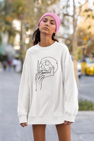 SEVBANO Smoking Skull Printed Unisex Oversize Sweatshirt