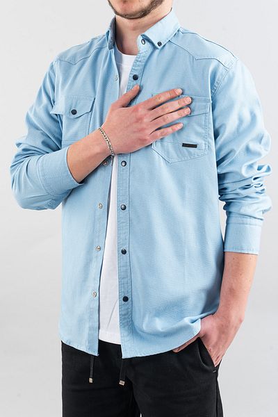 bombe Ανδρικό πουκάμισο Ice Blue Slim Fit Ανδρικό τζιν πουκάμισο