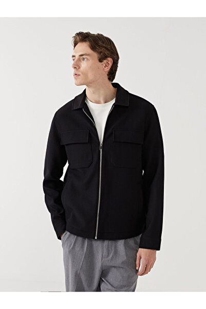 LC Waikiki Ανδρικό παλτό LCW Vision Black Slim Fit πουκάμισο γιακά