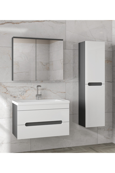 Alfa Banyo ALPİ (80+35) 115 cm MDF Boy Dolaplı Lavabolu Banyo Dolabı Seti--HAZIR KURULU--