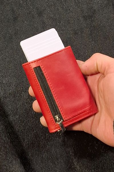 MAT Deri Men's Genuine Leather Mechanical Card Holder - Wallet with Coin Compartment, Magnet, Rfid Protection