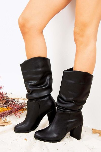 Kids Club Shoes Γυναικείες μπότες από συνθετικό δέρμα μαύρο κορδόνι - Feles