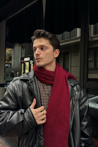 HYMAN Eșarfă tricotată pentru bărbați roșu Claret - De bază